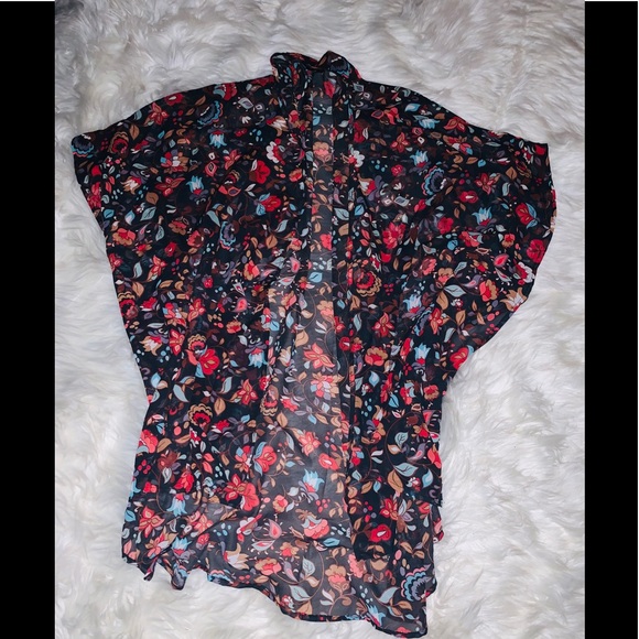 NWOT OBOE Black Boho Floral Open Kimono - Picture 7 of 9
